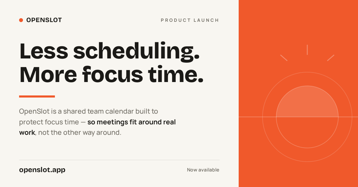 A Postmint-generated product launch post reading 'Less scheduling. More focus time.'
